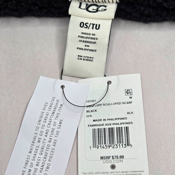 NWT UGG Women's Scalloped UGGFluff Scarf Black - Picture 3 of 4